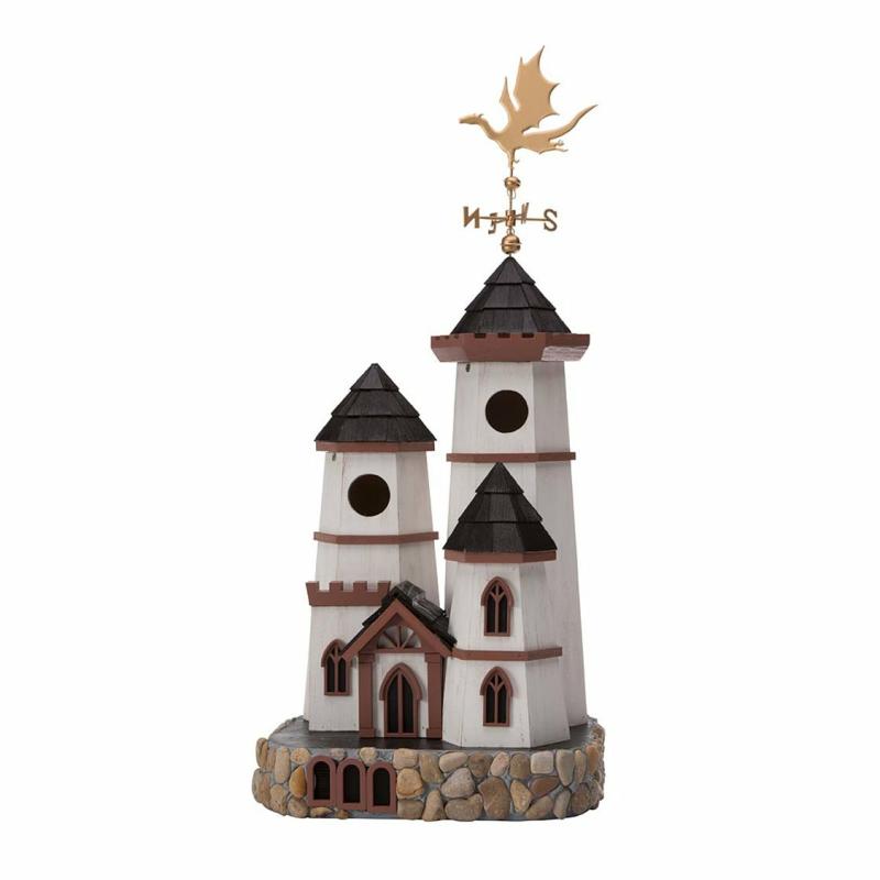 Bird Houses & Habitats |   Three Tower Castle Birdhouse With Dragon Weathervane, 9"W x 16.5"H x 7.75"D Birding & Wildlife Bird Houses & Habitats