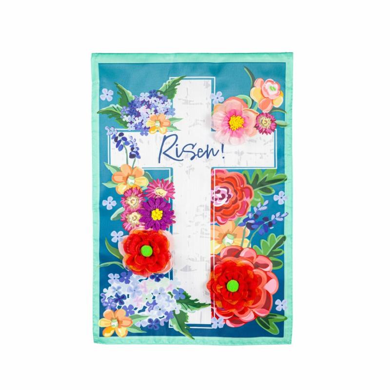 Celebration & Occasion Flags |   Floral Easter Cross Applique Garden Flag, 12.5"W x 18"H x 0.2"D Celebration & Occasion Flags Celebration & Occasion Flags