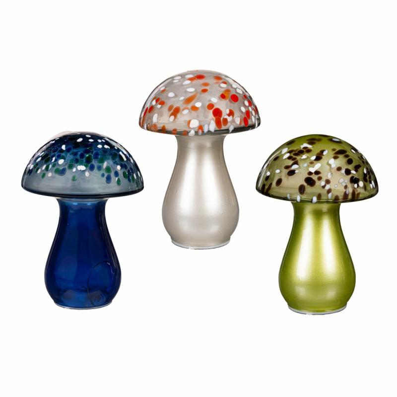 Decorative Accents |   8" Led Glass Mushroom Tabletop Décor, 5.5"W x 8"H x 5.5"D Decorative Accents Decorative Accents