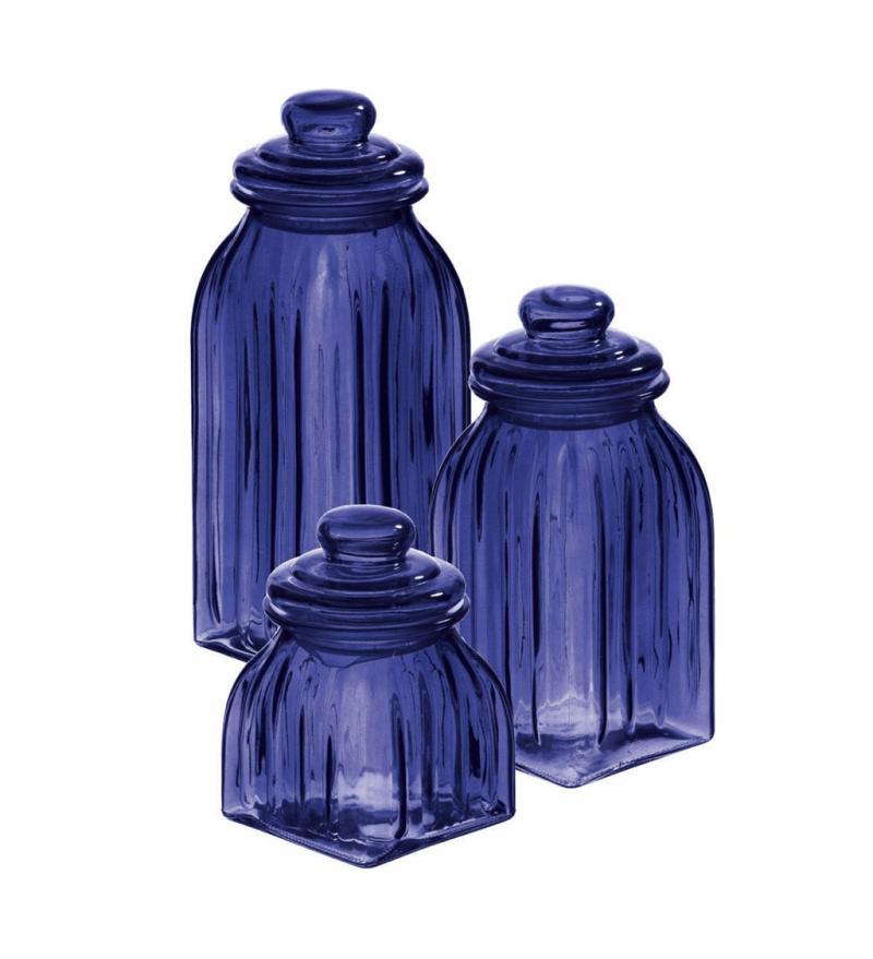 Decorative Accents |   Dark Blue Glass Jar Set, 3.93"W x 11.02"H x 3.93"D Decorative Accents Decorative Accents