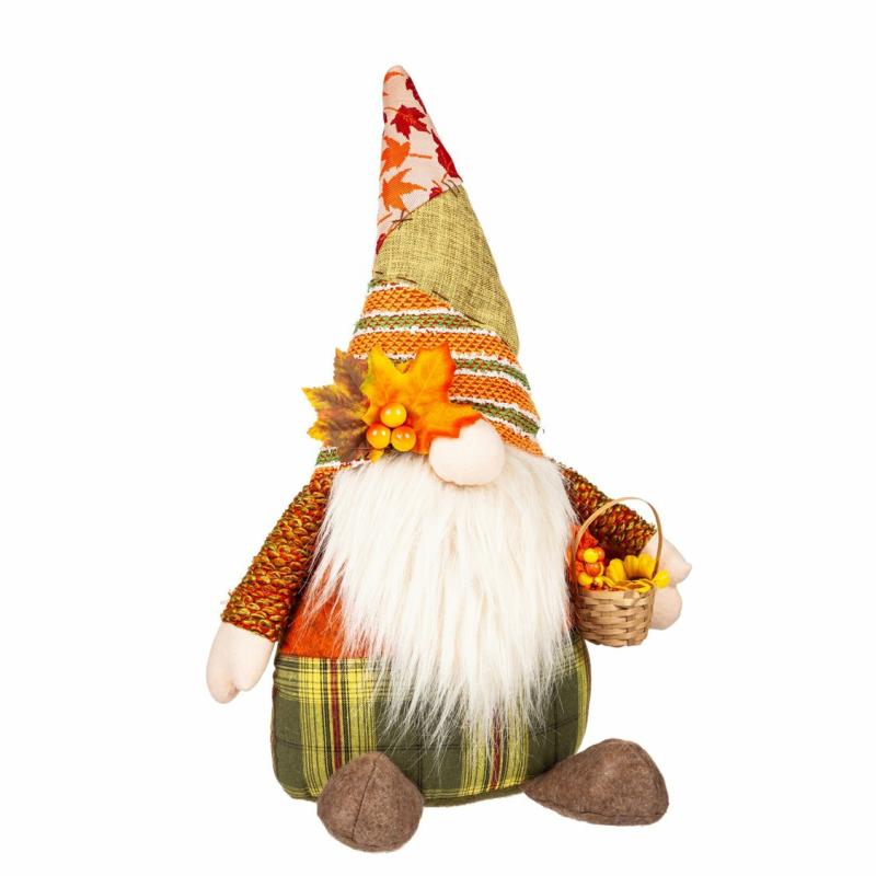 Decorative Accents |   Plush Harvest Gnome With Basket Table Décor, 11.02"W x 17.32"H x 5.91"D Decorative Accents Decorative Accents