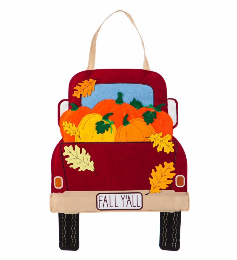 Door Decor & Wreaths |   Fall Y’All Pickup Truck Felt Door Decor, 13.5"W x 0.5"H x 17.5"D Door Decor & Wreaths Door Decor & Wreaths