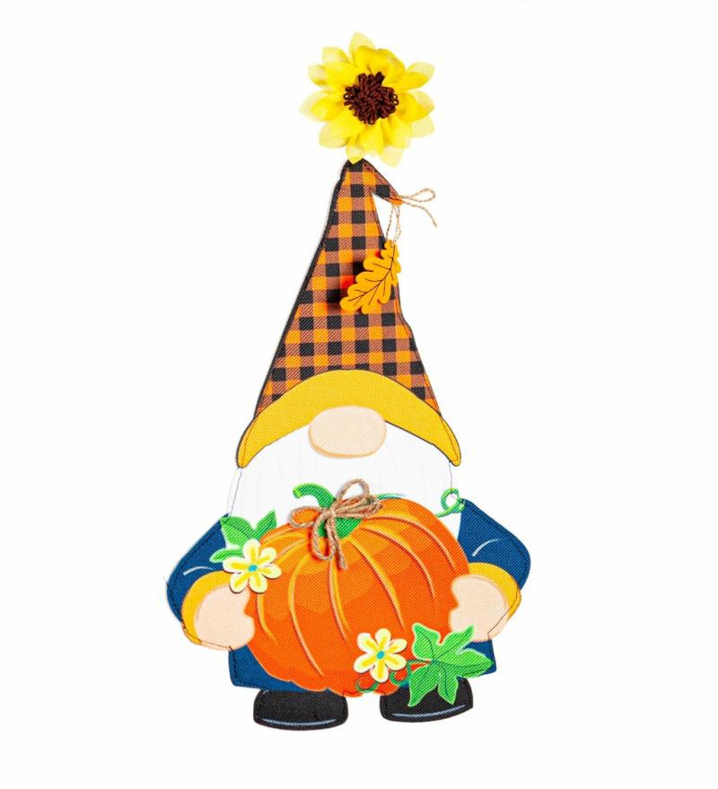 Door Decor & Wreaths |   Fall Gnome With Pumpkin Led Window Décor, 11"W x 17"H x 0.35"D Door Decor & Wreaths Door Decor & Wreaths