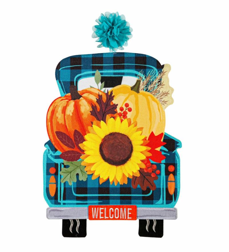 Door Decor & Wreaths |   Fall Plaid Truck Led Window Décor, 13"W x 17"H x 0.35"D Door Decor & Wreaths Door Decor & Wreaths