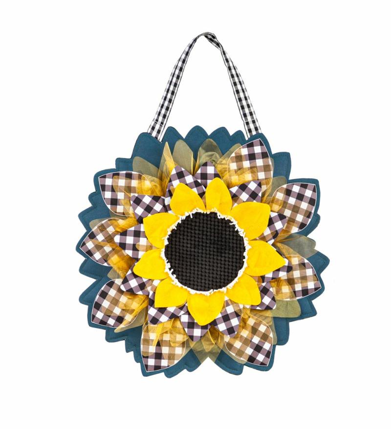 Door Decor & Wreaths |   Sunflower With Checks Door Décor, 0.25"W x 18.5"H x 18"D Door Decor & Wreaths Door Decor & Wreaths