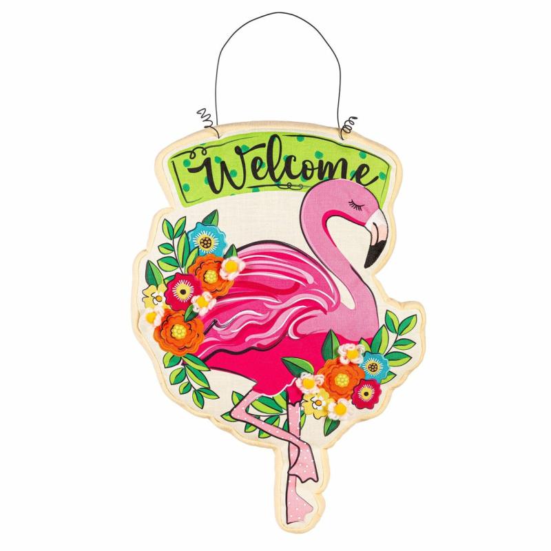 Door Decor & Wreaths |   Floral Flamingo Welcome Estate Door Décor, 1"W x 25"H x 18"D Door Decor & Wreaths Door Decor & Wreaths