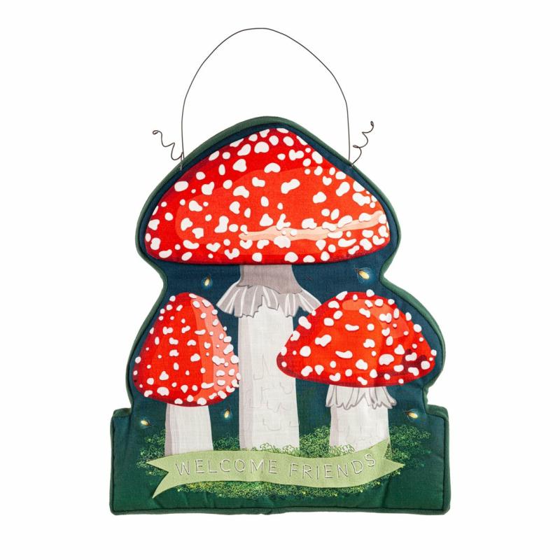 Door Decor & Wreaths |   Welcome Friends Mushroom Garden Estate Door Décor, 1"W x 25"H x 21"D Door Decor & Wreaths Door Decor & Wreaths