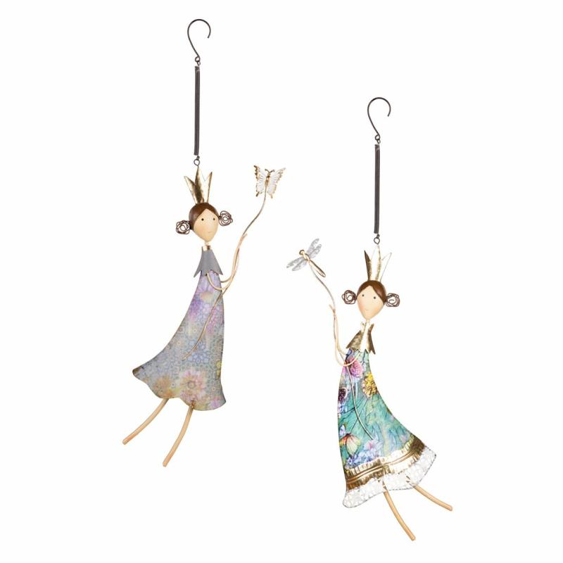 Door Decor & Wreaths |   Fairies With Bugs Metal Hand-Painted Hanging Décor, Set Of 2, 2"W x 27.5"H x 6.75"D Door Decor & Wreaths Door Decor & Wreaths