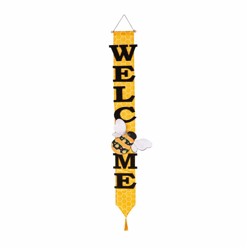 Door Decor & Wreaths |   Home Sweet Home Bee Door Banner With 3D Bee, 12.6"W x 60"H x 0.25"D Door Decor & Wreaths Door Decor & Wreaths