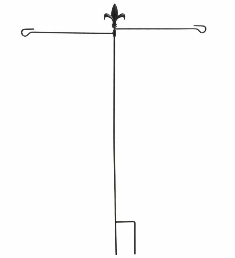 Garden Flag Accessories |   Fleur-De-Lis Dual Flag Metal Garden Stand, 0.29"W x 43.8"H x 32"D Garden Flag Accessories Garden Flag Accessories