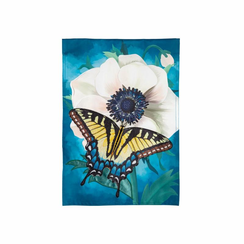 Garden Flags |   Anemone&Butterfly Applique Garden Flag, 12.5"W x 18"H x 0.2"D Garden Flags Garden Flags