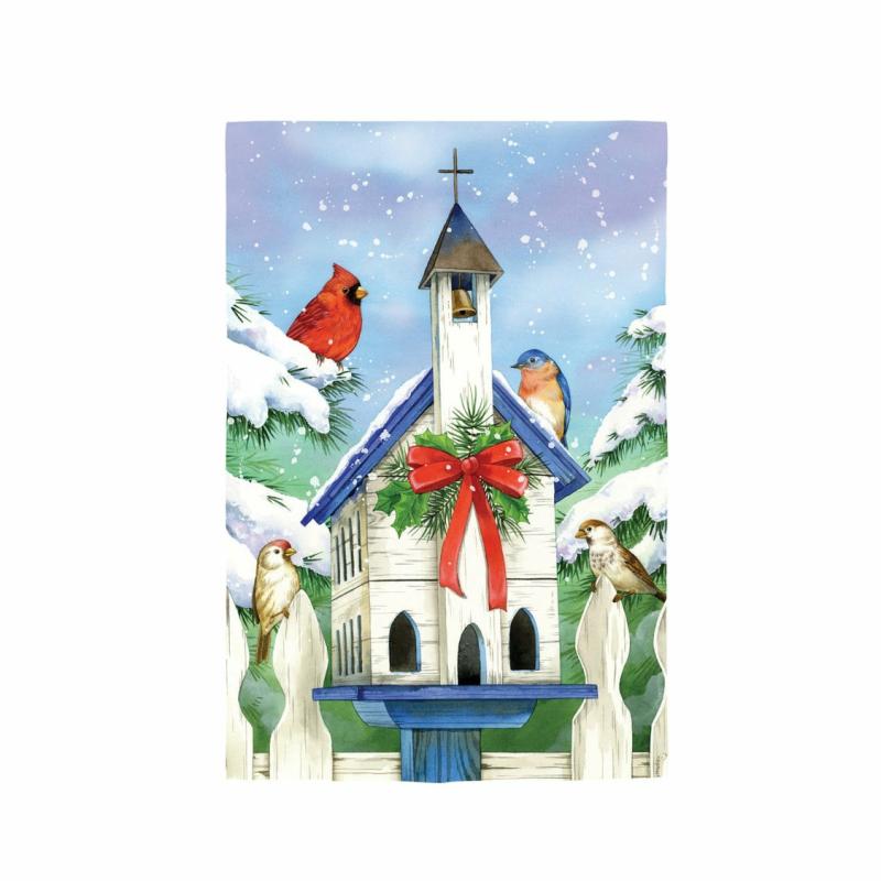 Garden Flags |   Christmas Bird House Suede Garden Flag, 0.02"W x 18"H x 12.5"D Garden Flags Garden Flags