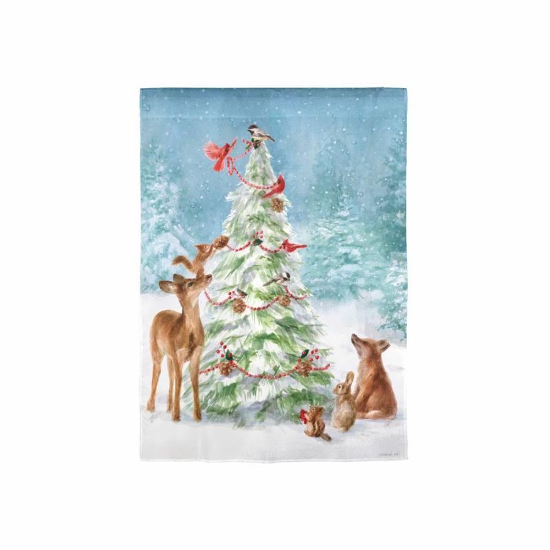 Garden Flags |   Christmas Tree And Friends Moire Garden Flag, 0.2"W x 18"H x 12.5"D Garden Flags Garden Flags