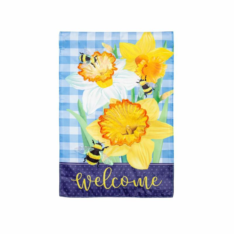 Garden Flags |   Daffodils&Bees Applique Garden Flag, 12.5"W x 18"H x 0.2"D Garden Flags Garden Flags