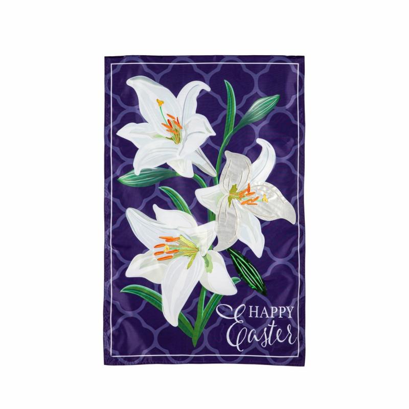 Garden Flags |   Easter Lily Applique Garden Flag, 12.5"W x 18"H x 0.2"D Celebration & Occasion Flags Celebration & Occasion Flags