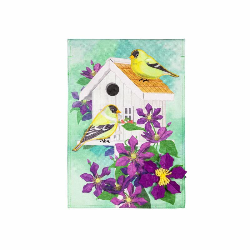 Garden Flags |   Finch&Clement Birdhouse Burlap Garden Flag, 12.5"W x 18"H x 0.2"D Garden Flags Garden Flags