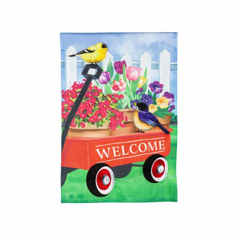 Garden Flags |   Flower Wagon Burlap Garden Flag, 12.5"W x 18"H x 0.2"D Garden Flags Garden Flags