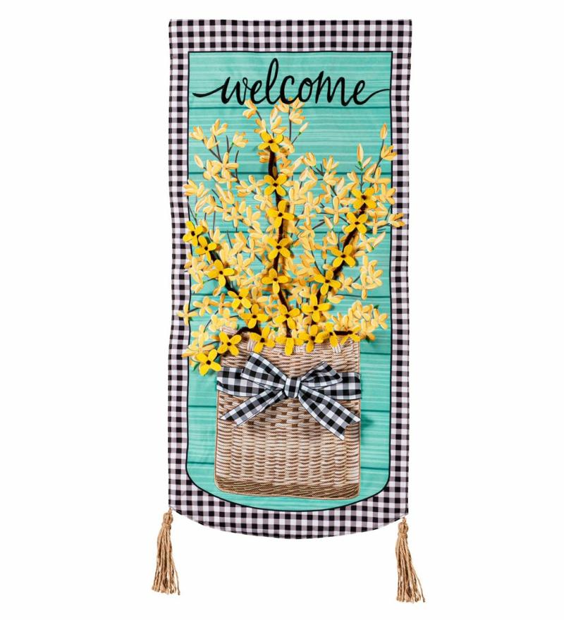 Garden Flags |   Forsythia Basket Everlasting Impressions Textile Dr, 12.5"W x 27.5"H x 0.13"D Garden Flags Garden Flags