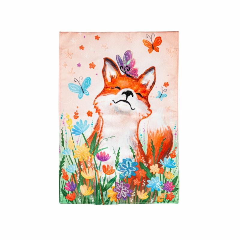 Garden Flags |   Fox And Wildflowers Linen Garden Flag, 0.2"W x 18"H x 12.5"D Garden Flags Garden Flags