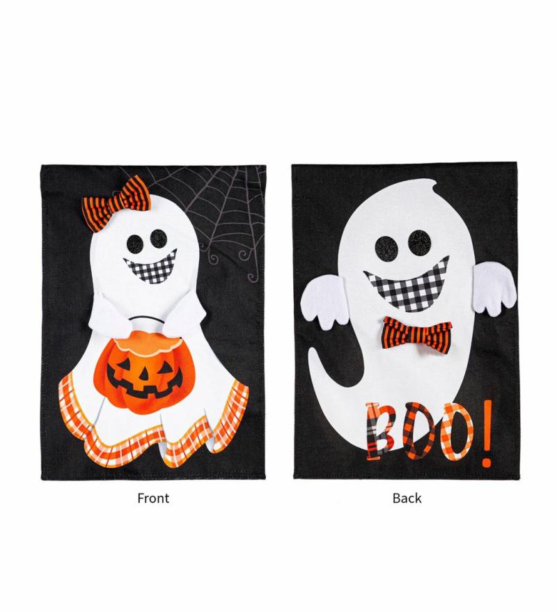 Garden Flags |   Girl And Boy Ghost Reversible Garden Burlap Flag, 0.2"W x 18"H x 12.5"D Garden Flags Garden Flags