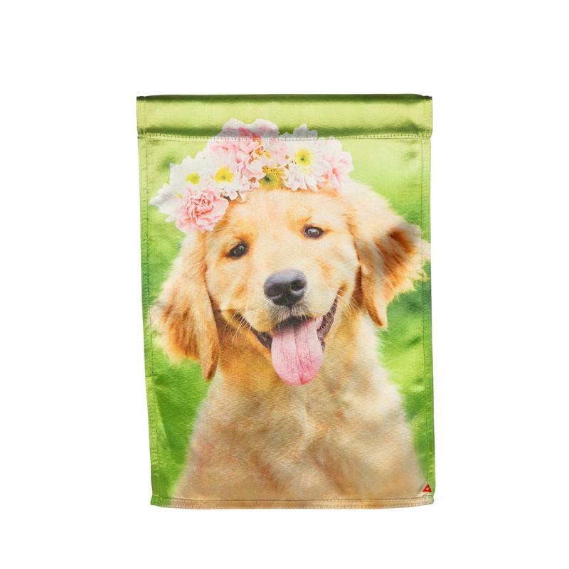 Garden Flags |   Golden Lab With Flower Crown Lustre Garden Flag, 0.05"W x 18"H x 12.5"D Garden Flags Garden Flags