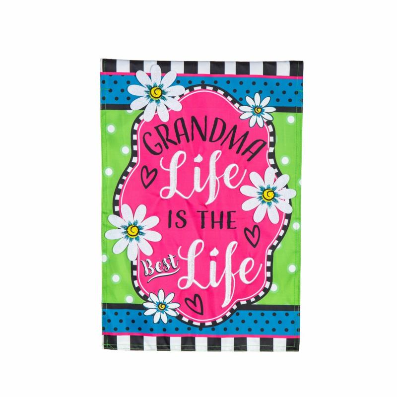 Garden Flags |   Grandma Life Applique Garden Flag, 12.5"W x 18"H x 0.2"D Garden Flags Garden Flags