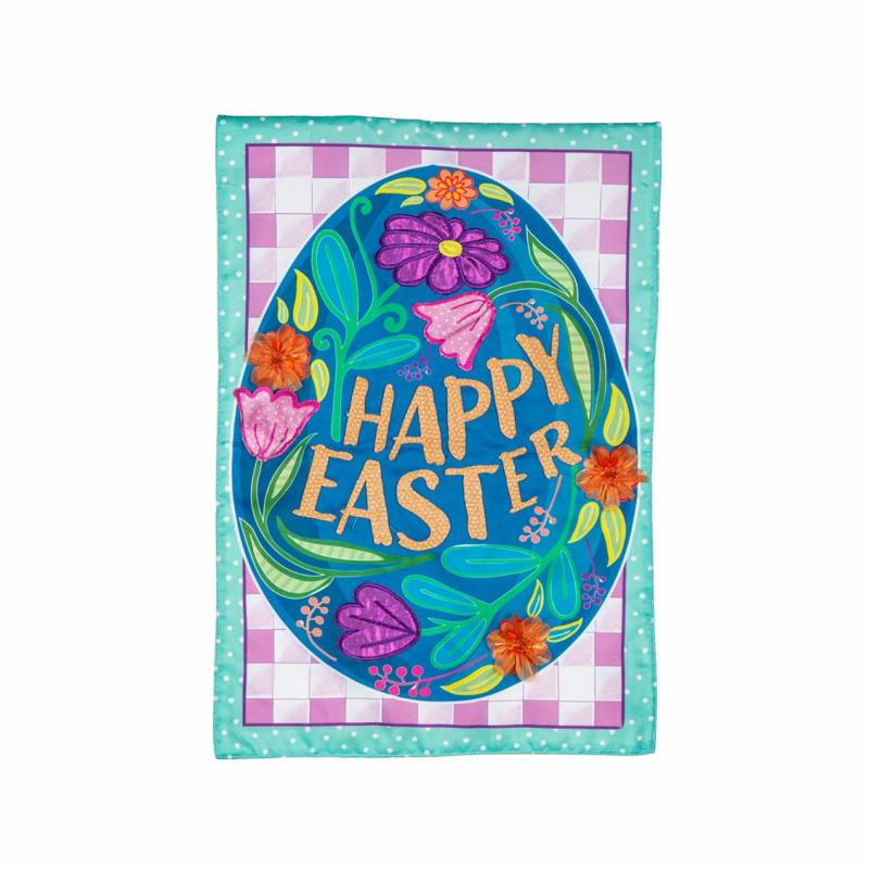 Garden Flags |   Happy Easter Egg Applique Garden Flag, 12.5"W x 18"H x 0.2"D Celebration & Occasion Flags Celebration & Occasion Flags