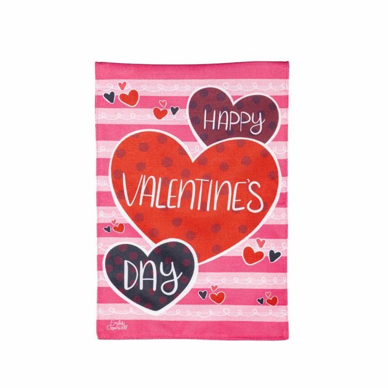 Garden Flags |   Happy Valentine’s Day Hearts Burlap Garden Flag, 0.2"W x 18"H x 12.5"D Garden Flags Garden Flags