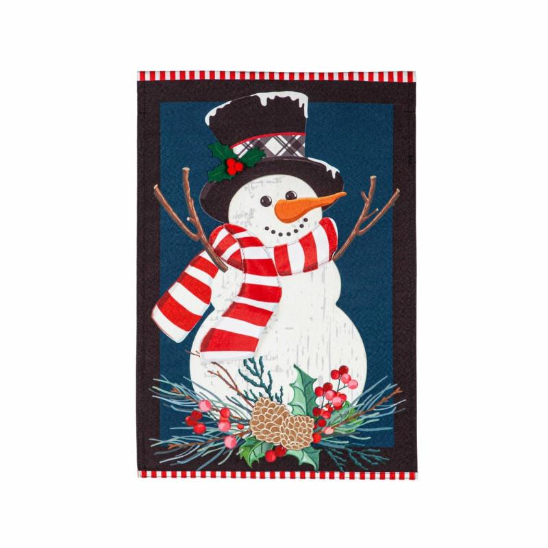 Garden Flags |   Holly Snowman Linen Garden Flag, 0.2"W x 18"H x 12.5"D Garden Flags Garden Flags