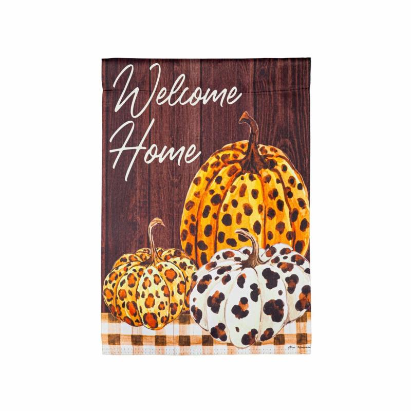 Garden Flags |   Leopard Print Pumpkins Suede Garden Flag, 12.5"W x 18"H x 0.02"D Garden Flags Garden Flags