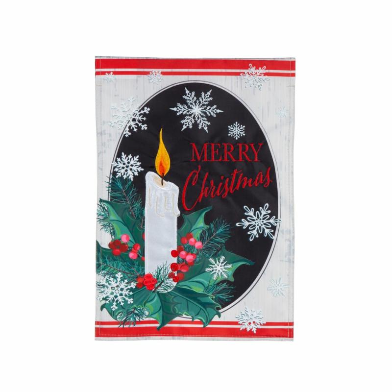 Garden Flags |   Merry Christmas Holly Applique Garden Flag, 12.5"W x 0.2"H x 18"D Garden Flags Garden Flags