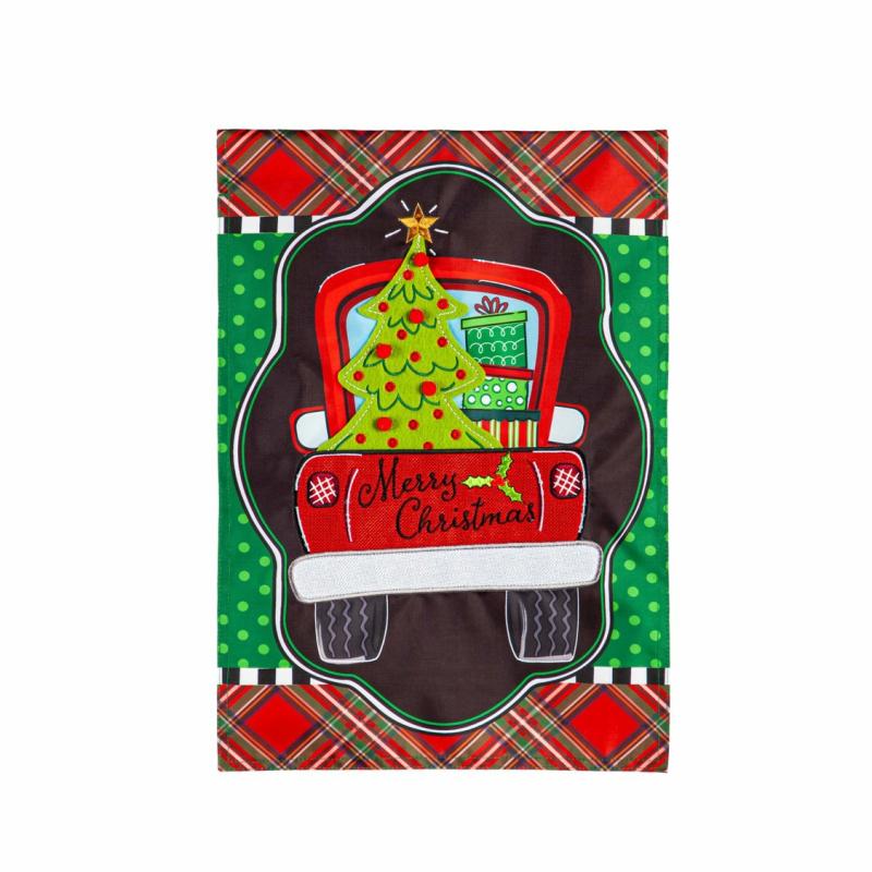 Garden Flags |   Patterned Christmas Truck Applique Garden Flag, 12.5"W x 18"H x 0.2"D Garden Flags Garden Flags