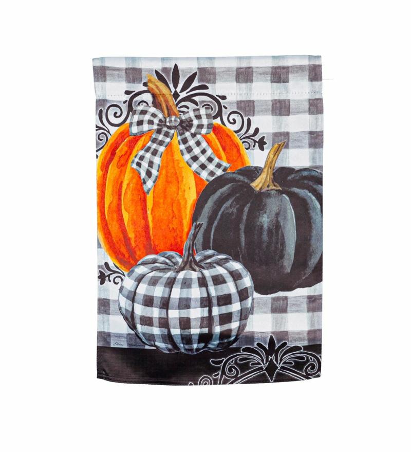 Garden Flags |   Pumpkin Check Garden Suede Flag, 12.5"W x 18"H x 0.02"D Garden Flags Garden Flags