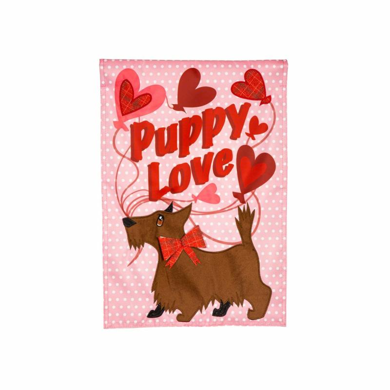 Garden Flags |   Puppy Love Applique Garden Flag, 12.5"W x 18"H x 0.2"D Garden Flags Garden Flags