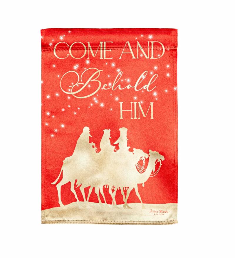 Garden Flags |   Red And Gold Christmas Night Garden Lustre Front&Back Flag, 12.5"W x 18"H x 0.02"D Garden Flags Garden Flags