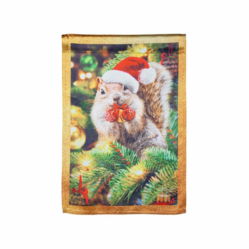 Garden Flags |   Santa Squirrel Lustre Garden Flag, 12.5"W x 18"H x 0.02"D Garden Flags Garden Flags