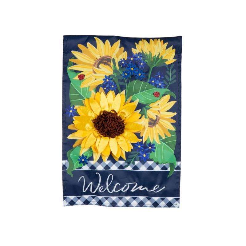 Garden Flags |   Sunflower Welcome Applique Garden Flag, 12.5"W x 0.2"H x 18"D Garden Flags Garden Flags