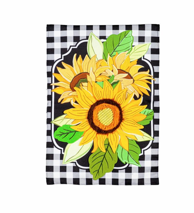 Garden Flags |   Sunflowers And Checks Garden Linen Flag, 12.5"W x 18"H x 0.2"D Garden Flags Garden Flags