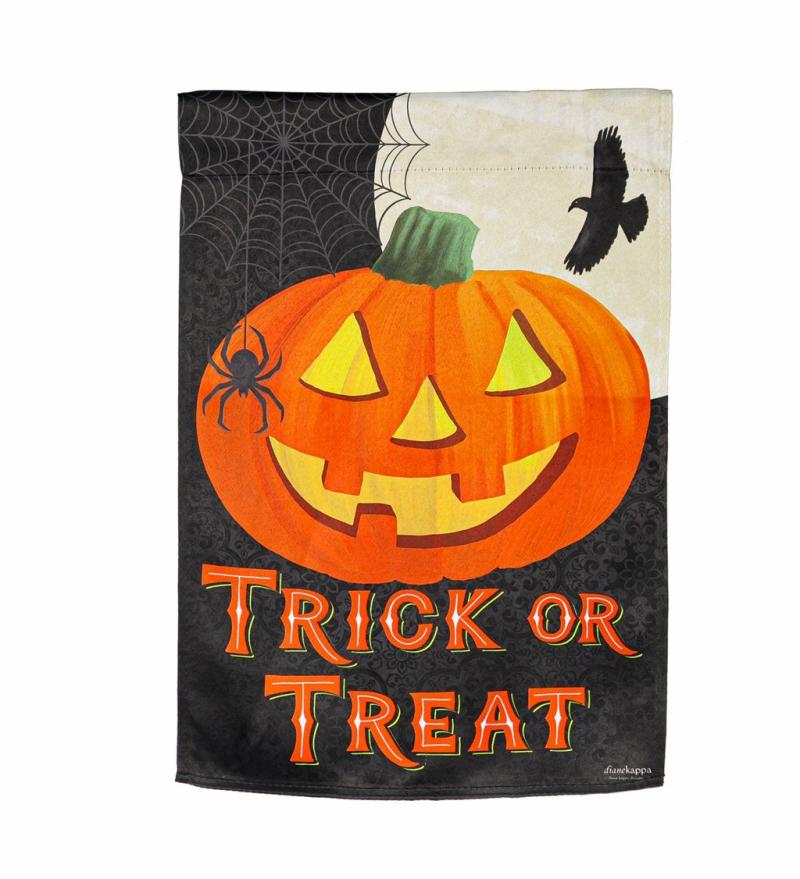 Garden Flags |   Trick Or Treat Jack-O-Lantern Garden Suede Flag, 12.5"W x 18"H x 0.02"D Garden Flags Garden Flags