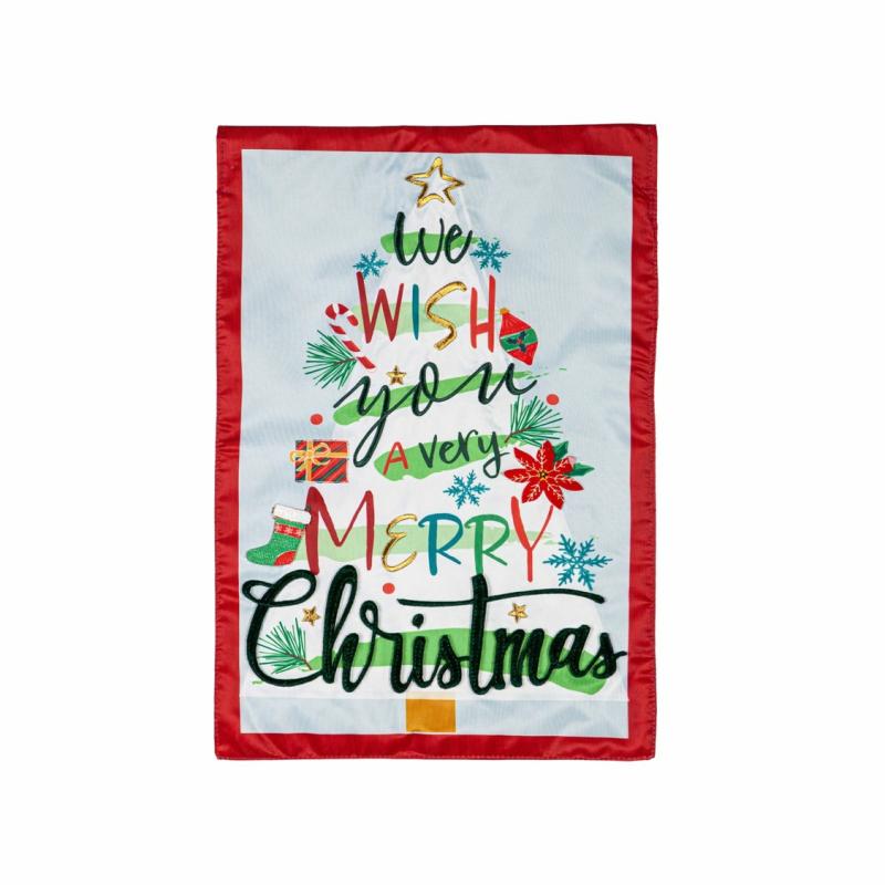 Garden Flags |   We Wish You A Merry Christmas Applique Garden Flag, 0.2"W x 18"H x 12.5"D Garden Flags Garden Flags