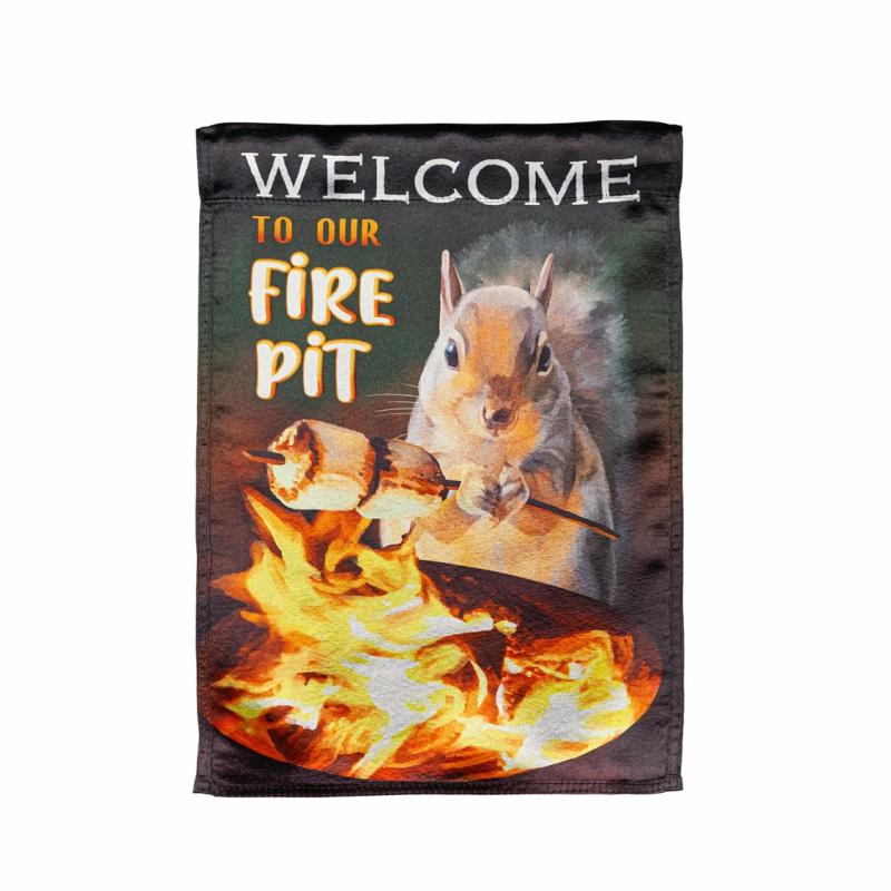 Garden Flags |   Welcome To Our Fire Pit Garden Lustre Flag, 12.5"W x 18"H x 0.02"D Garden Flags Garden Flags