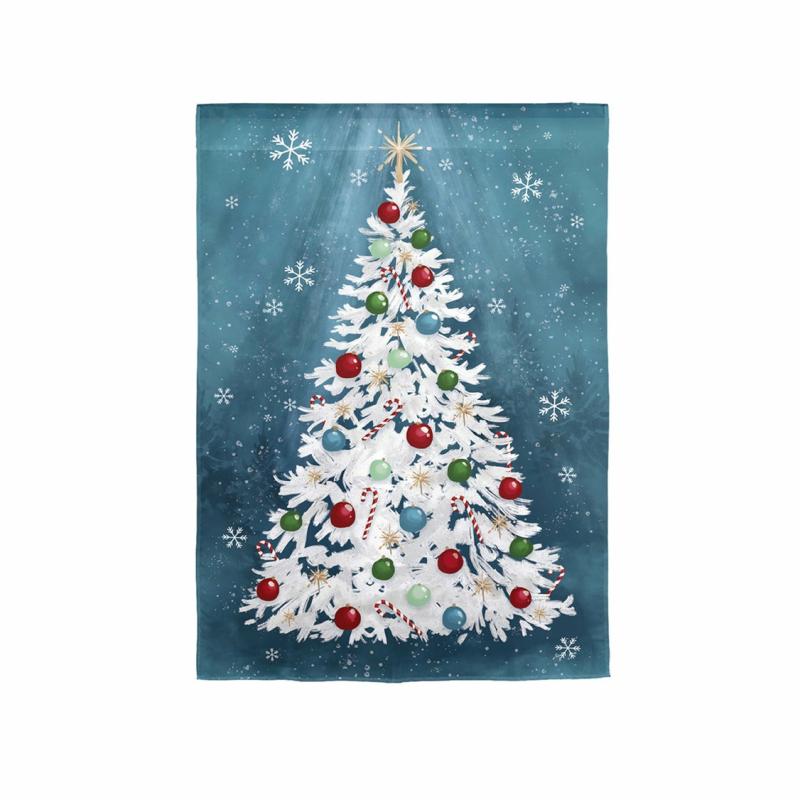 Garden Flags |   White Christmas Tree Linen Garden Flag, 18"W x 0.2"H x 12.5"D Garden Flags Garden Flags