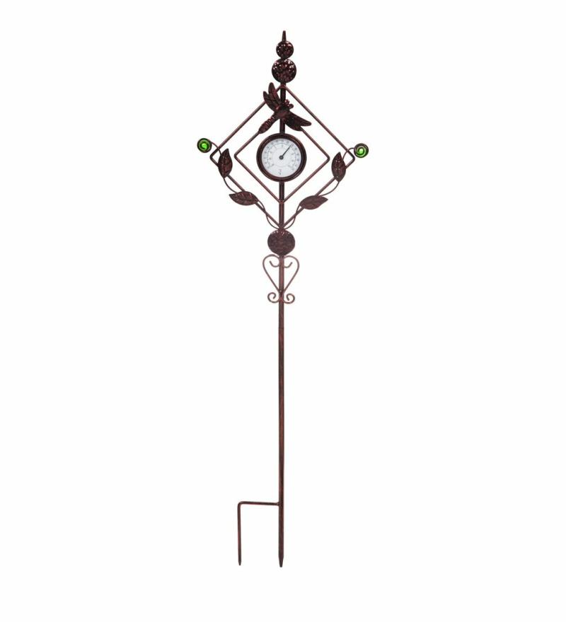 Garden Stakes |   32"H Thermometer Dragonfly Garden Stake, 32"W x 1.18"H x 9.06"D Garden Decor Garden Stakes