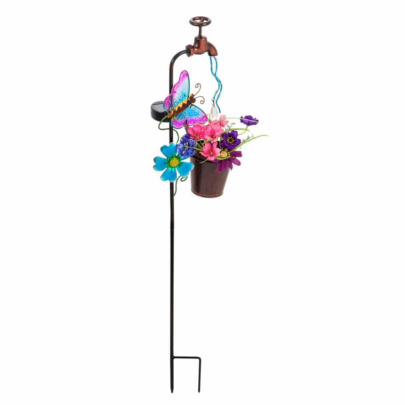 Garden Stakes |   36.25"H Twinkling Light Solar Garden Stake, Butterfly, Faucet Shaped, 36.42"W x 7.48"H x 3.94"D Garden Decor Garden Stakes