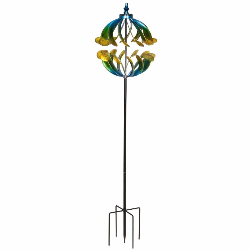 Garden Stakes |   75" Solar Wind Spinner, Oceanic Waves, 74.8031"W x 17.7165"H x 17.7165"D Garden Decor Garden Stakes