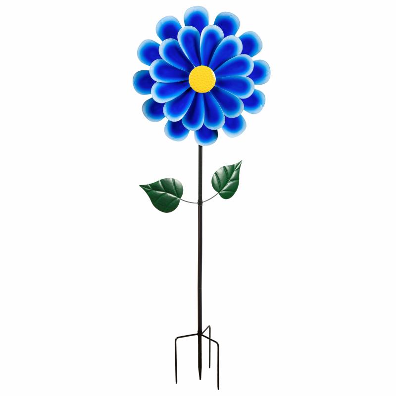 Garden Stakes |   75"H Wind Spinnner, Blue Daisy, 6.5"W x 75"H x 24"D Garden Decor Garden Stakes