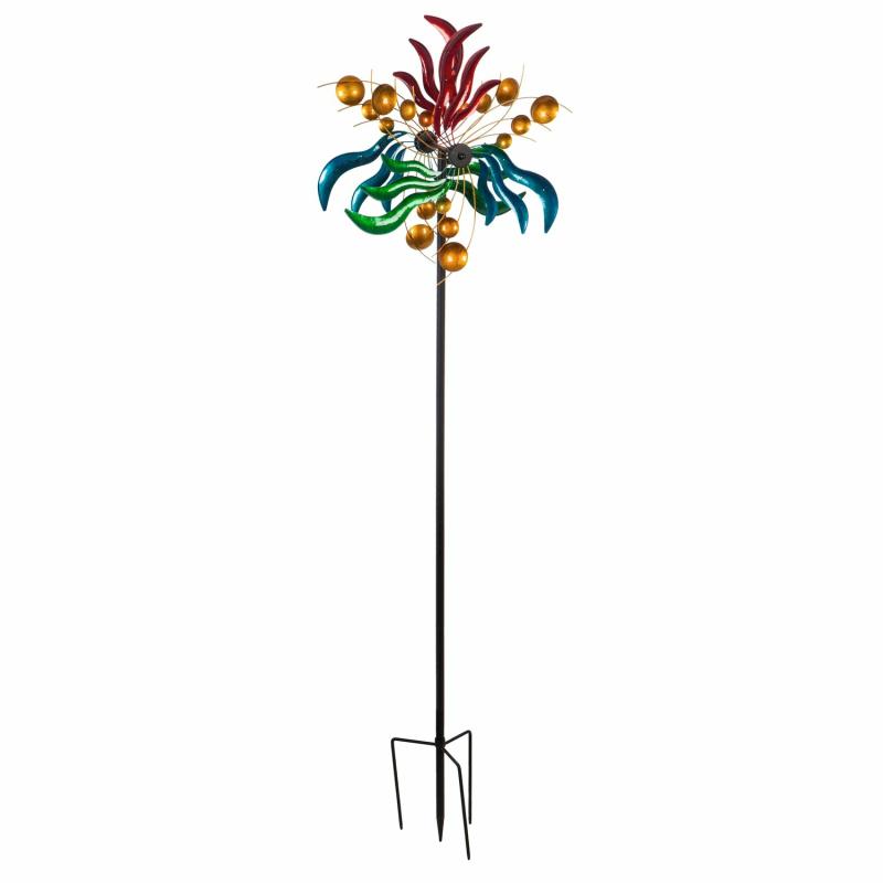 Garden Stakes |   84" Wind Powered Lighted Wind Spinner, Circles&Waves, 10.25"W x 84"H x 24"D Garden Decor Garden Stakes