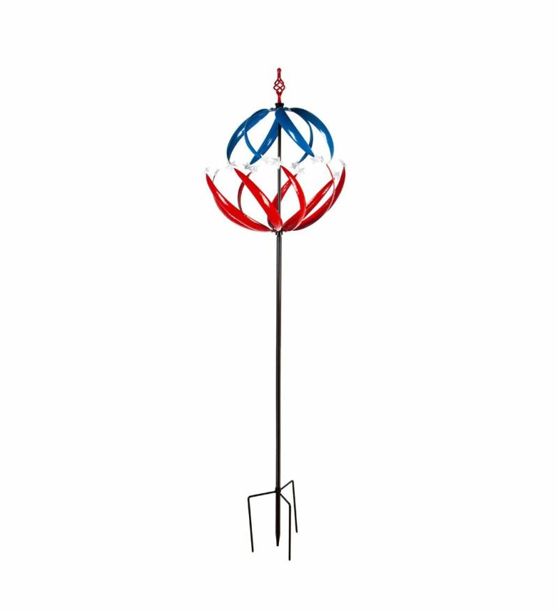 Garden Stakes |   85"H Wind Spinner, Patriotic Stars, 85"W x 24"H x 24"D Garden Decor Garden Stakes