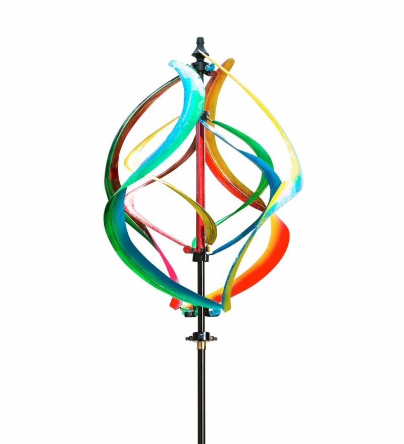 Garden Stakes |   89"H Misting Wind Spinner, Multicolor Helix, 18"W x 89"H x 18"D Garden Decor Garden Stakes