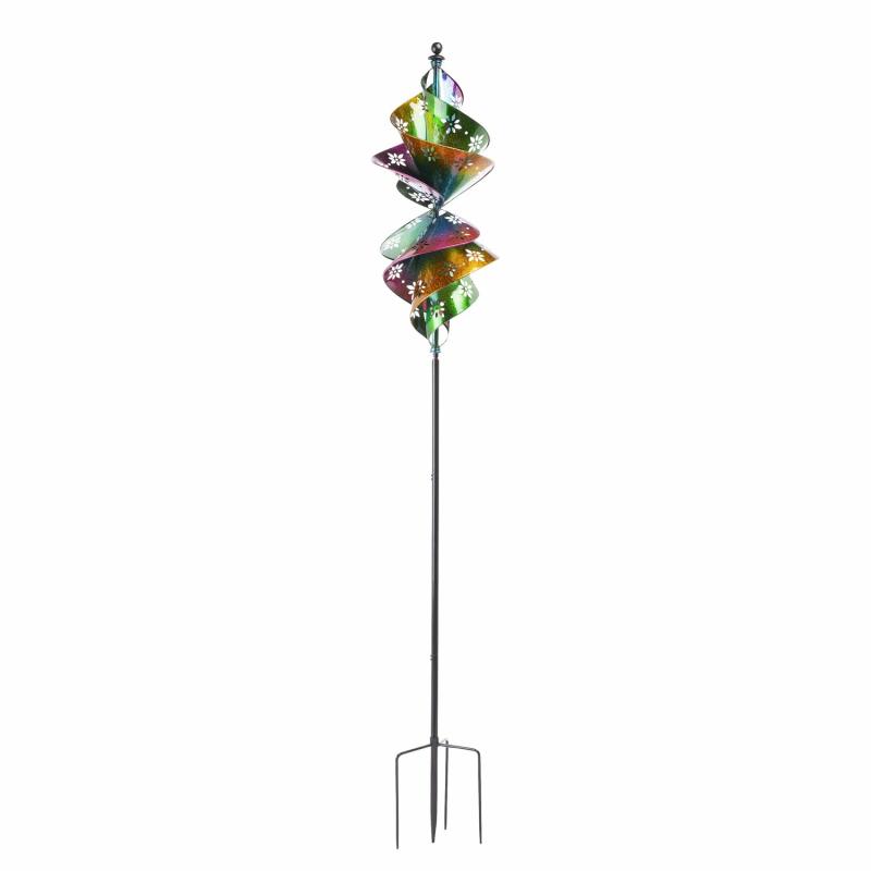 Garden Stakes |   90"H Wind Spinner, Floral Lemniscate, 14.56"W x 90.16"H x 14.56"D Garden Decor Garden Stakes